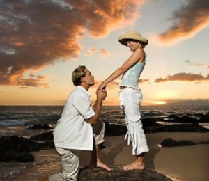 Man proposing on one knee