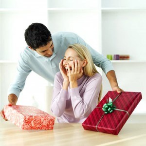 Woman receiving gifts