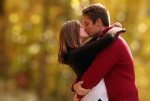 Man and woman embracing