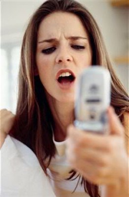 Angry woman texting