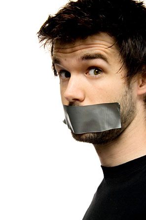 Man with duct tape over his mouth