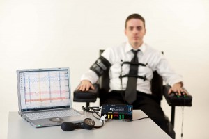 Man hooked up to lie detector 