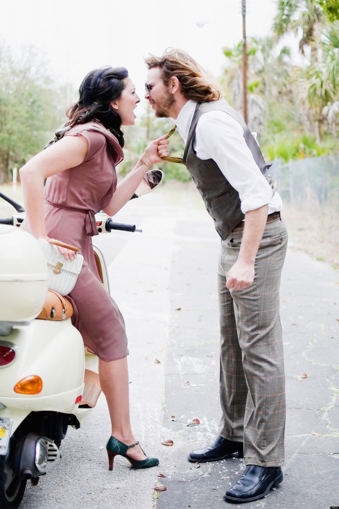 Couple fighting on a sidewalk