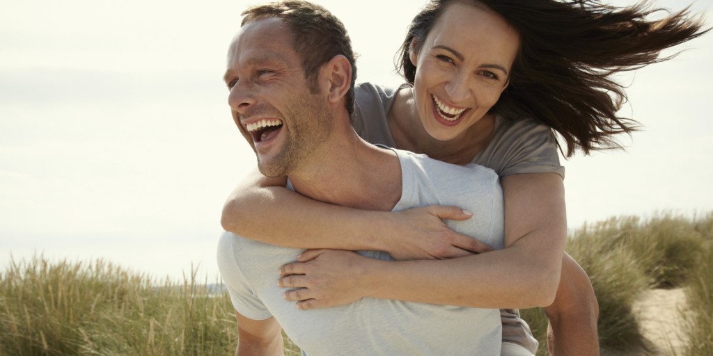 Woman getting piggyback ride